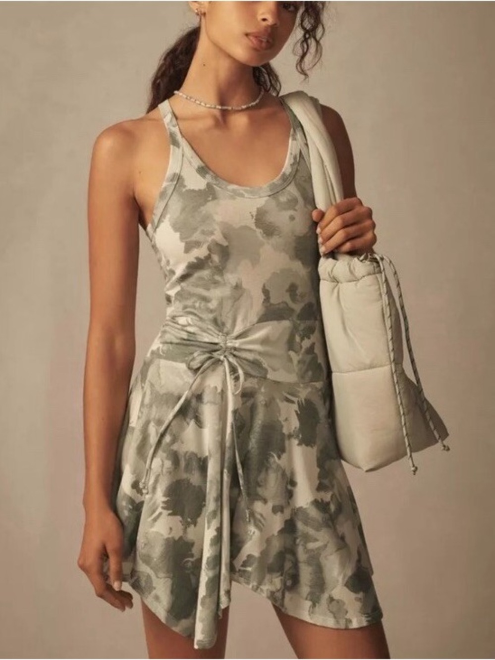 Anthropologie Sleeveless Green Tie-Waist Camouflage Dress